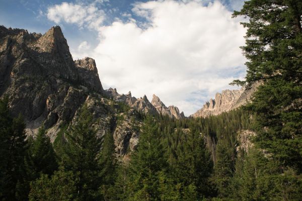 Warbonnet Peak in the center, flanked on the left by Cirque Lake Peak Group.  Tohobit Peak is out of sight to the right.
