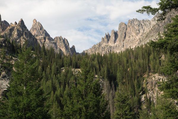 There are some nice lakes hidden in the hanging valleys between Warbonnet and Tohobit Peaks, but it will take some determination to get to them!  There is also a nice waterfall that can be seen from the trail.  Sorry, the light wasn't on it this early!
