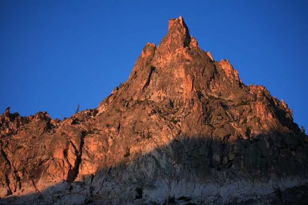 Morning light; peak on ridge southeast of Blue Rock Buttress.
