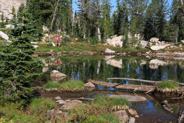 Fred pauses on the east shore of one of four of the Feather Lakes.
