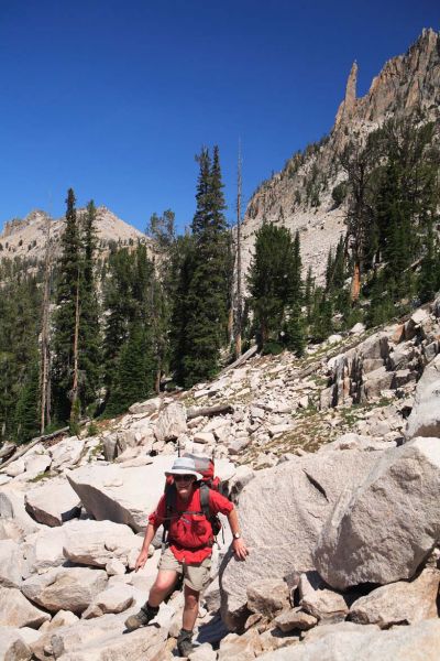 This amazing spire soars up from the ridge northeast Packrat Lake.
