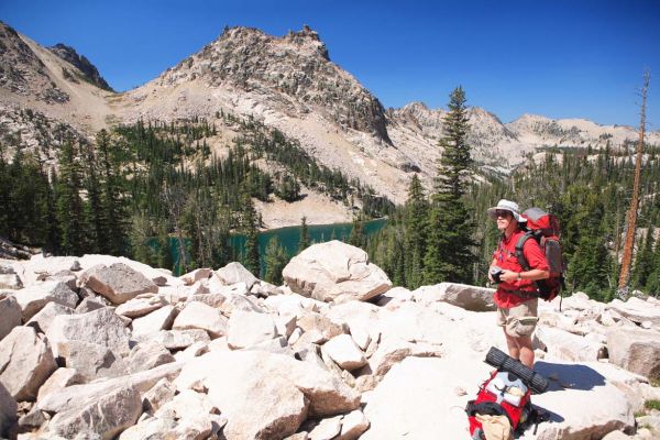 Fred gets out the camera above PackRat Lake.
