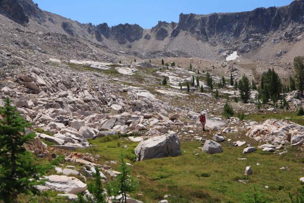 Following the path of least resistance to the saddle just north of Reward Peak.  The further you go, the more obvious it becomes.
