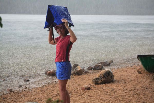 Val enjoying the sudden cloudburst.
