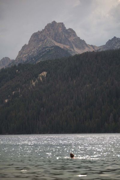 Swimming below Mt. Heyburn.
