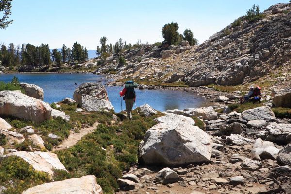 Crossing the isthmus at the east end of Tin Cup Lake.
