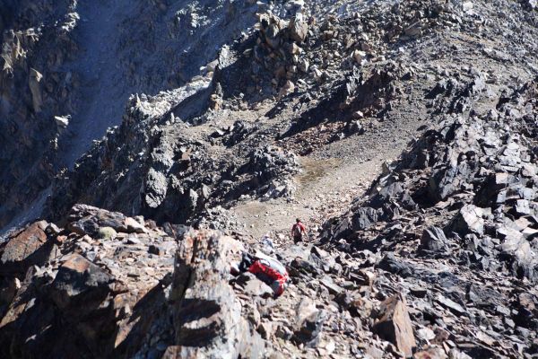 Descending the ridge.
