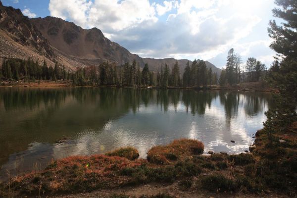 Clouds reflected in lake 9555 in the upper Born Lakes Basin.
