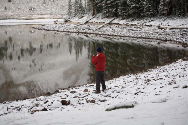 Fred photographs Castle Peak reflected in Lake 9197; Lower Chamberlain Basin.
