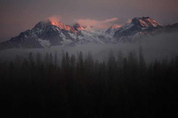 Williams Peak (left) and Thompson Peak (the next peak right) catch last rays of light in the clearing storm.
