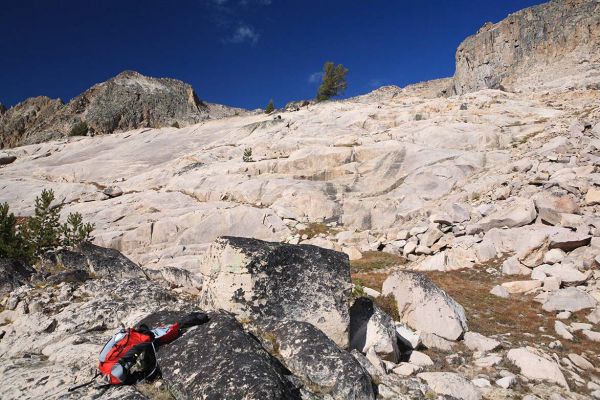 Friction slabs leading to upper basin below South Ridge of Decker Peak.
