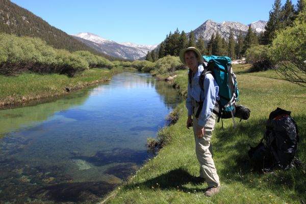 Perhaps 3 1/2 miles or so along the Lyell Fork from Tuolumne Meadows.  Our turnoff, and steeper climbing is at mile 6.
