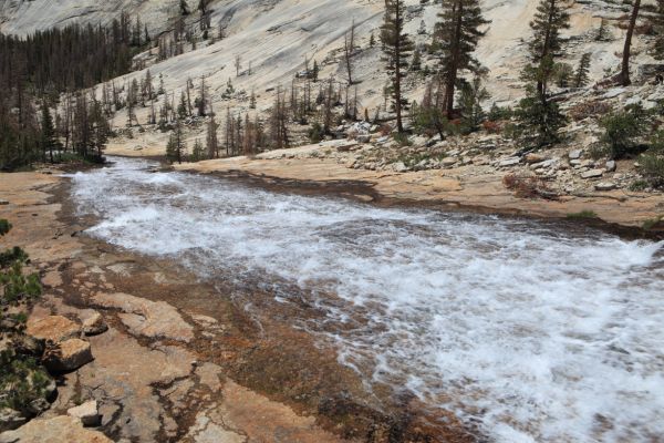 Fletcher Creek begins its first long cascade to Merced Lake.
