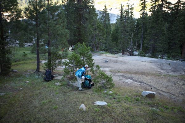 Our camp was comfortable, but a bit close to our neighbors; the problem with getting closer to the trailhead.  We get an early start for the backpacker campground in Little Yosemite Valley above Nevada Falls, so we can find a "site" and day hike into Yosemite Valley.
