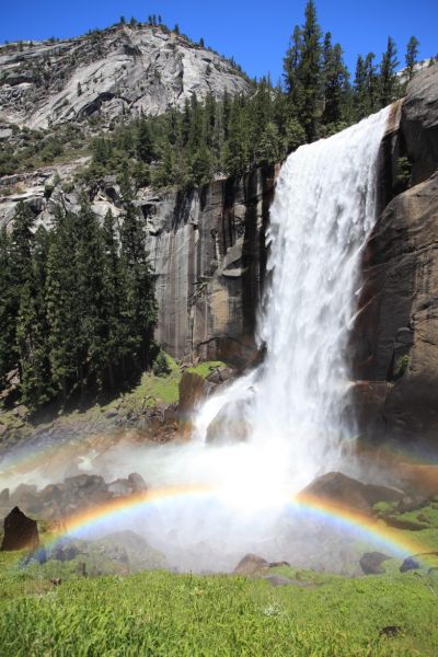 As long as sufficient water pours over Vernal Falls, and the sun is shining, the rainbow is always present.
