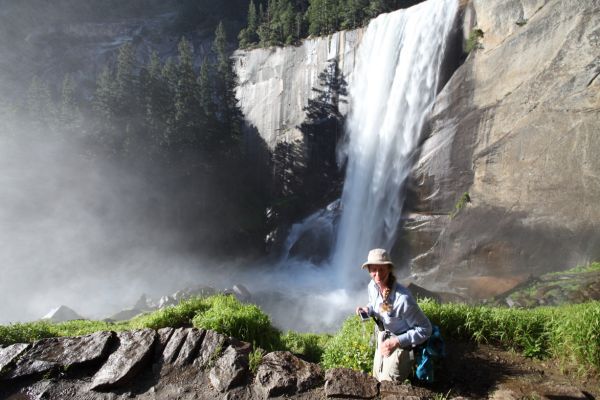 The Professor sees a photo opportunity in the mist, compliments of Nevada Falls.
