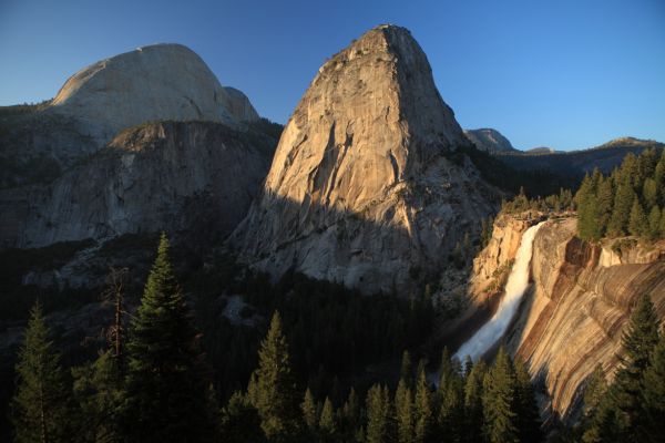 The back of Half Dome, Liberty Cap, and Nevada Falls from the John Muir Trail.
