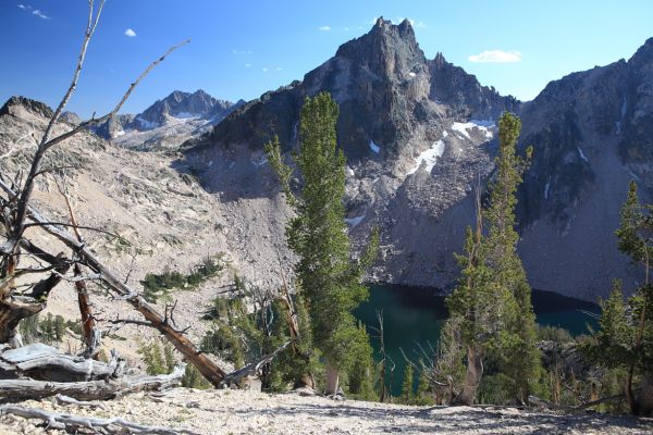 Packrat Peak towers above above Warbonnet Lake.
  
 
 
 
