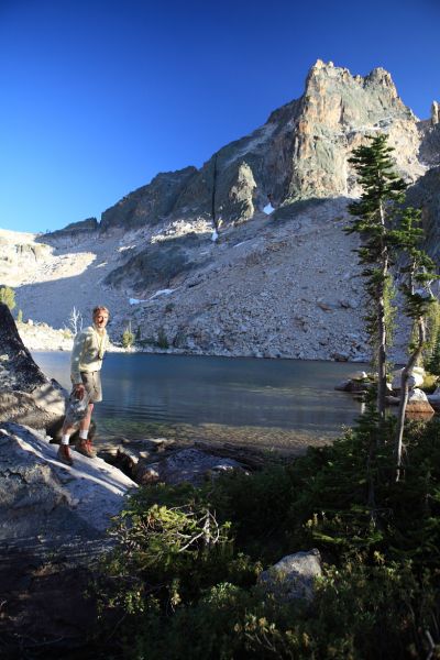 Author at Warbonnet Lake outlet below Packrat Peak.
