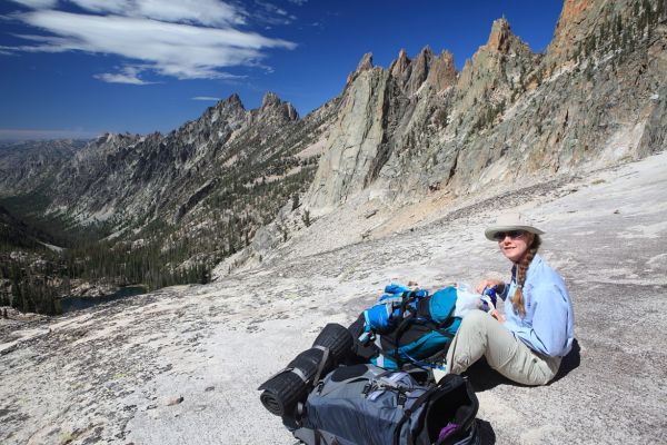 More friction slabs...Blue Rock Butress is directly above the foreground pack, and Warbonnet Peak rises behind it.
