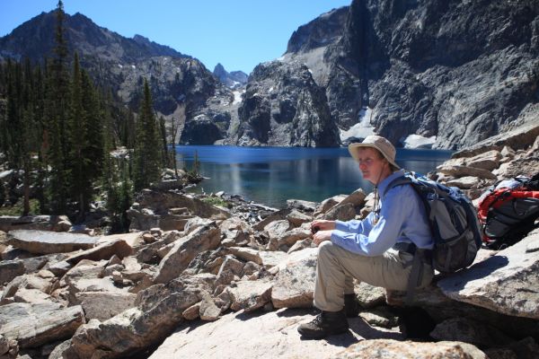 The Professor takes a well deserved rest arriving at Goat Lake.
