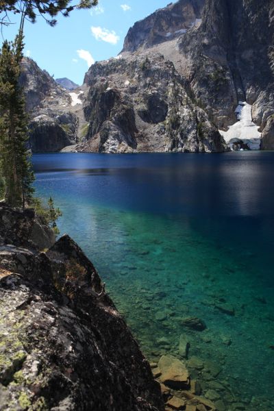 The color of the water varies dramatically with the depth of the lake.
