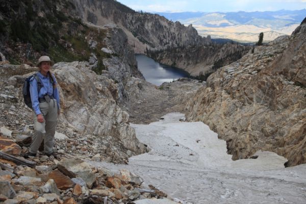 Goat Lake below the snow couloir.
