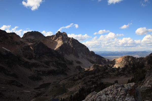 Back toward Goat Lake, and Stanley in the distance.  Weather is improving.
