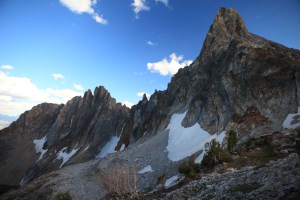 East face of Thompson Peak.  The edge of the "unnamed lake" can be seen in the lower left corner.
