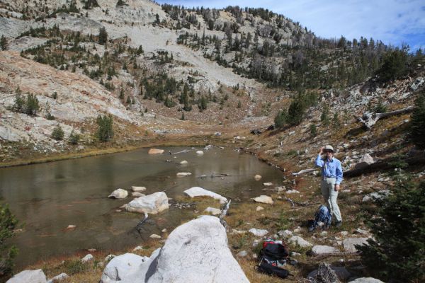 Tarn above Twin Lakes near Toxaway/Alice Lakes pass.  Good place to get water for the climb.
