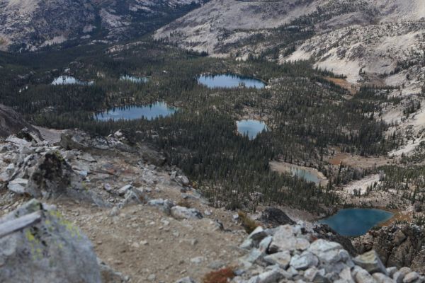 Lake basin to the west of Snowyside Peak.  The fourth lake from bottom of photo is marked 8646' on the topo.
