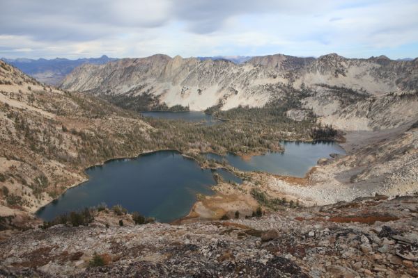 Twin Lakes from the lower broad East Ridge of Snowyside Peak.  Alice Lake is behind.  Castle Peak can be seen on the distant skyline.
