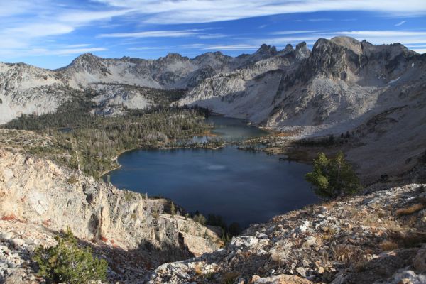 Twin Lakes from  Toxaway/Alice Lakes pass.  Skyline left of center is Sawtooth crest standing west of Alice Lake, visble in IMG_5974 and later photos.
