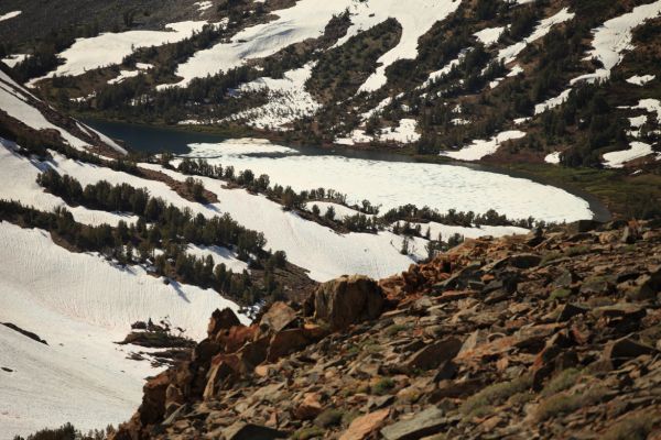 Summit Lake on Sierra crest.  Green Lake Trail junction hidden from view on right.
