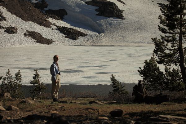 The surface of Summit Lake was still half frozen.
