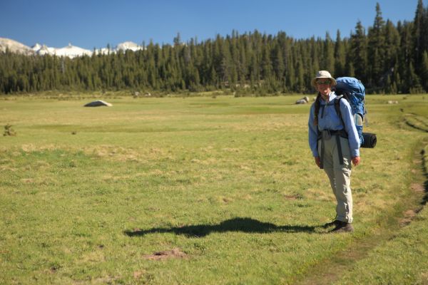 Elisa did not want to stop because the mosquitoes were bad in these open meadows north of Cold Canyon.
