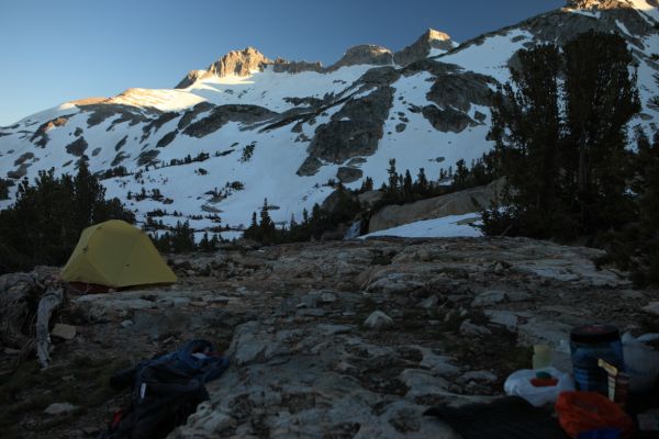 We had hoped to climb Mount Conness, but we did not have enough time.  Our camp was on a plateau east of Alpine Lake, overlooking the zone of confusion.
