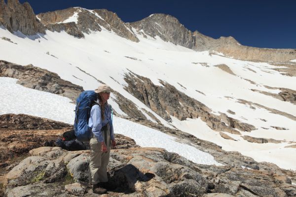 The summit of Mount Conness in center on skyline.
