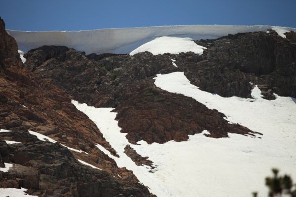 A cornice high on the eastern side of the crest south of Summit Lake.
