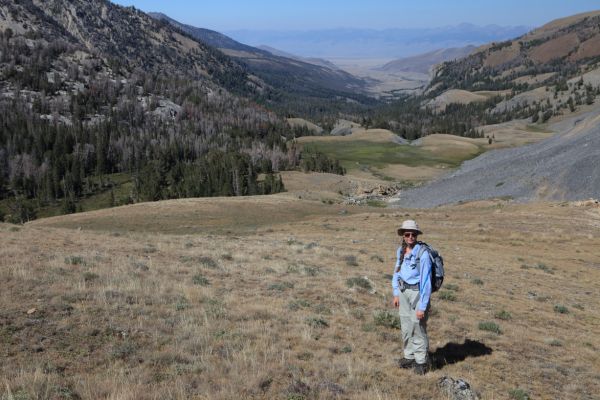 Looking back down West Fork Pahsimeroi River, across Pahsimeroi Valley, to the Lemhi Range.
