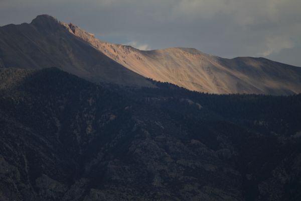 Sunlight on a ridge of the Lost River Range east of the Big Lost River Valley where Pass Creek Road meets U.S Highway 93.
