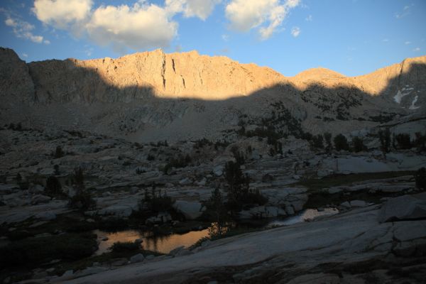 Morning light, east from camp southwest of Sailor Lake.
