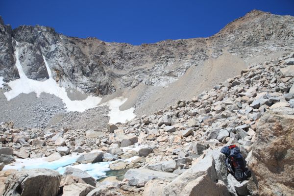 Dirty, loose, scree choked Wallace Col comes into view to the west.
