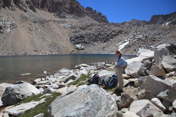 Breaking camp mid morning at the west end of Lake 12021'.
