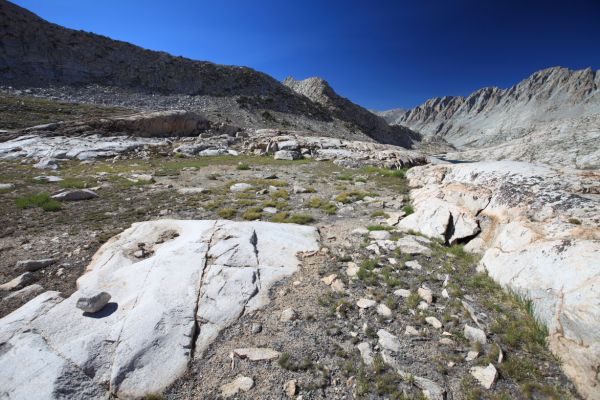 Looking north past Sapphire Lake toward Evolution Valley, which lies around the corner to the west (left).
