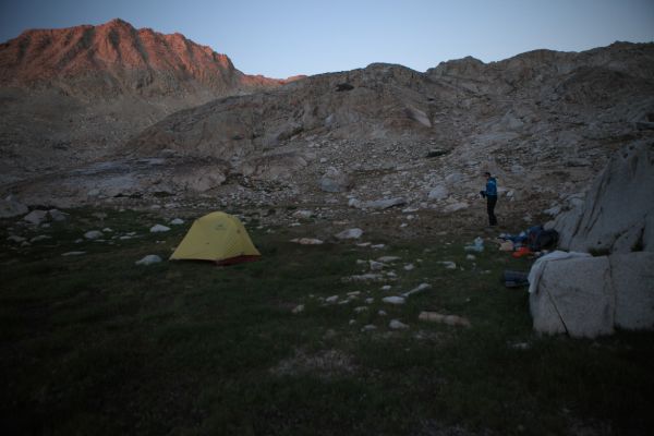 We set up camp southwest of Lake 11293' in a nice meadow, protected by some rocks, close enough to access water at the lake inlet.
