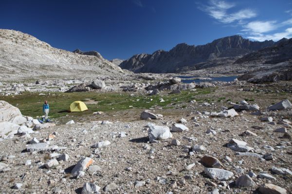 The next morning, we prepared to climb Mt. Solomons from Muir Pass.  Our camp had grand vistas.
