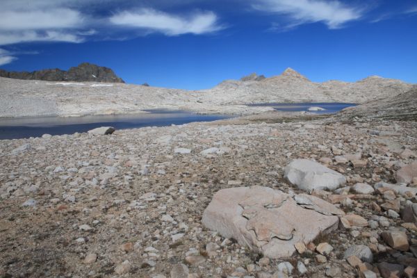 Looking northwest from southeast of Wanda Lake, past Mt. Goddard.
