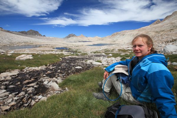 Wide angle view, looking northwest down into Evolution Basin from near Muir Pass.
