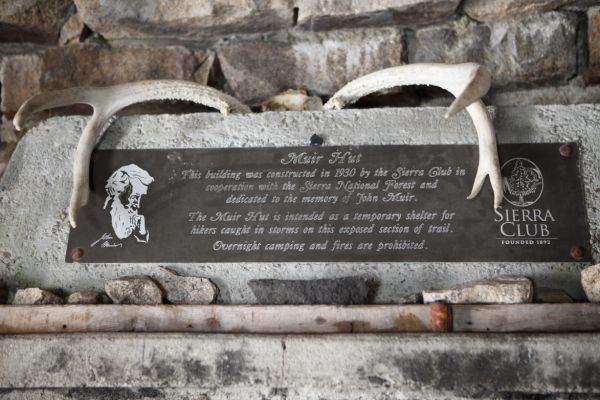 Plaque, interior Muir Hut on Muir Pass, JMT.
